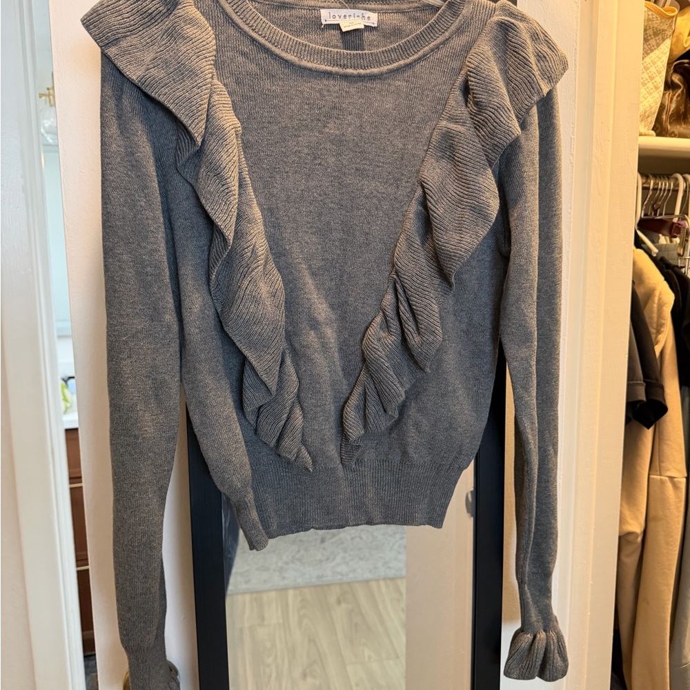 Loveriche brand Gray Ruffle Knit Sweater